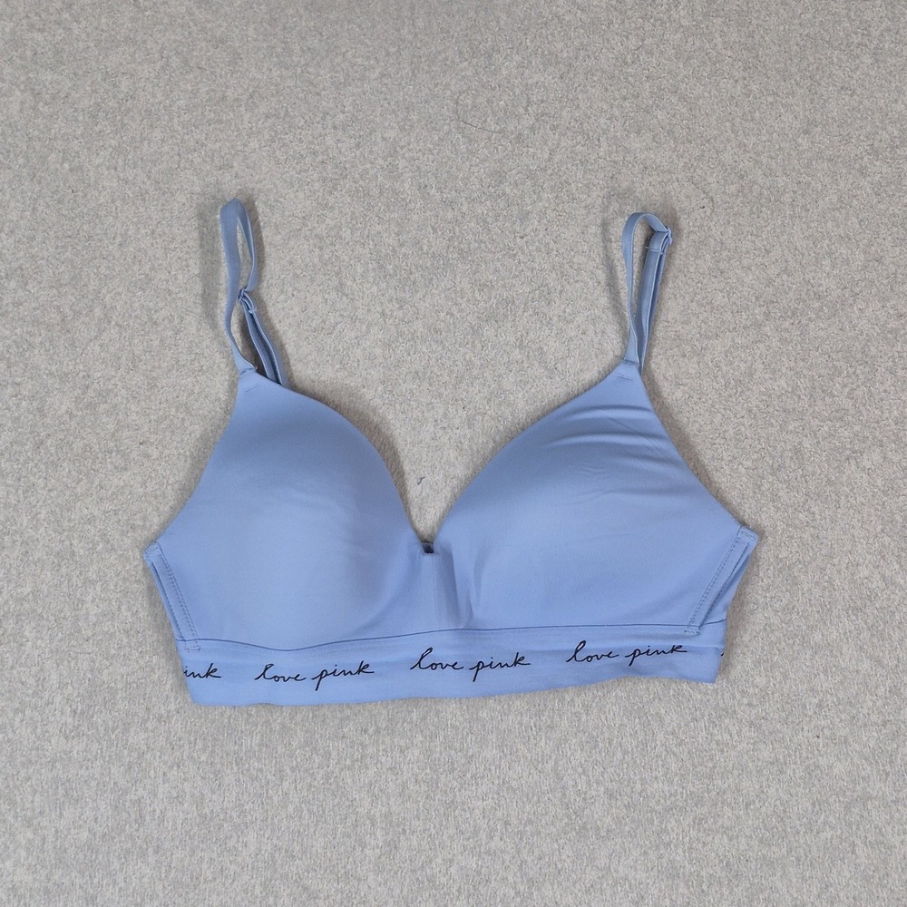 PINK Victoria's Secret Women Bra 34C Blue Wear Everywhere Wireless Lightly